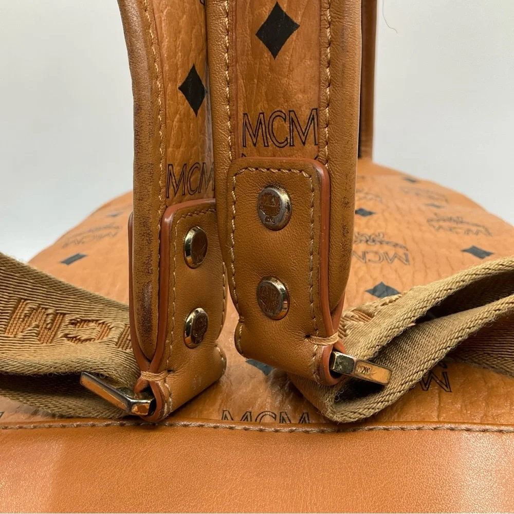 MCM Visetos Brown Cognac Monogram Gold Studded Leather Backpack - Picture 12 of 15